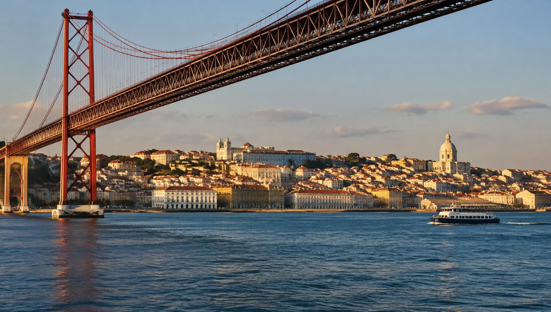 Ponte sobre o Tejo e interpretação da cidade de Lisboa — imagem de demonstração gerada por IA